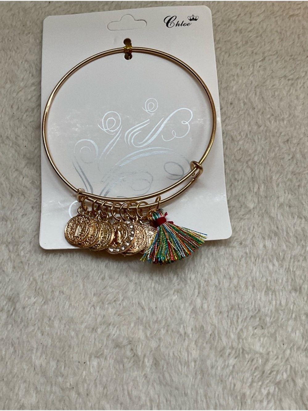 Chloe Gold-Tone Charm Bangle with Multicolor Tassel